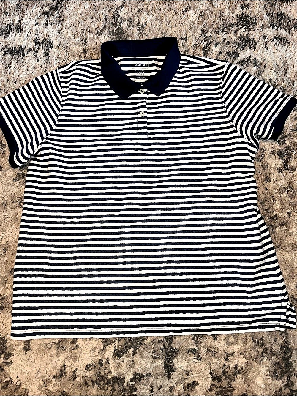 L.L Bean Relaxed Fit Short-Sleeve Stripe Polo Blue & White Large